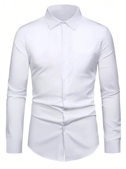 Men's Long Sleeved Classic Dress Shirt Spring Summer White Black Blue Pink Red Solid Chemise Homme Male Business Casual Shirts