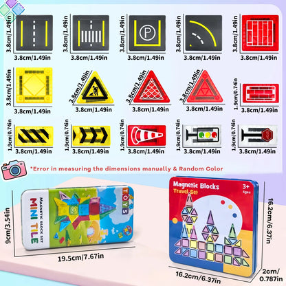 Magnetic Road Construction Set Toys For Kids Gift Magnetic Building Blocks Montessori Educational Toys 32/58PCS With Iron Box