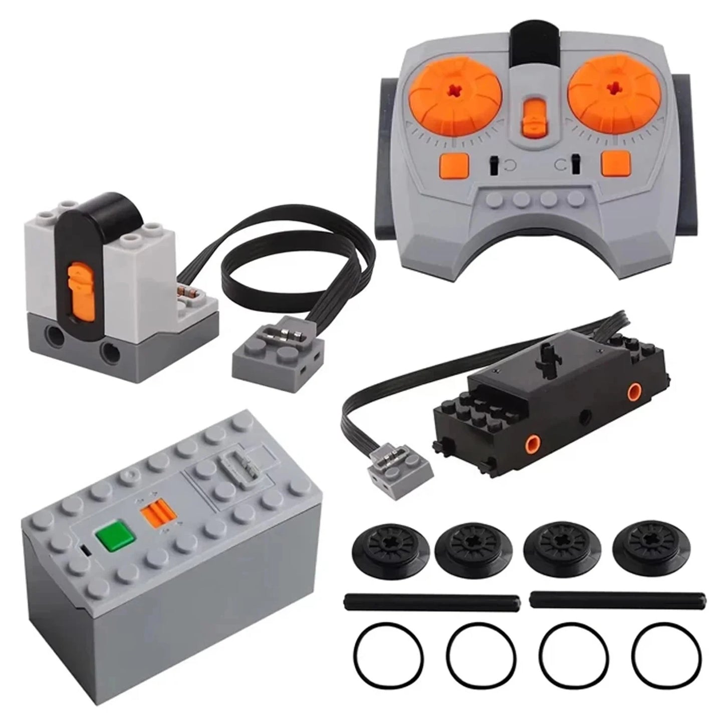 4-in-1 Technical MOC Building Blocks Power Functions Bundle: Train Motor + IR Remote Control + Receiver + Battery Box Case