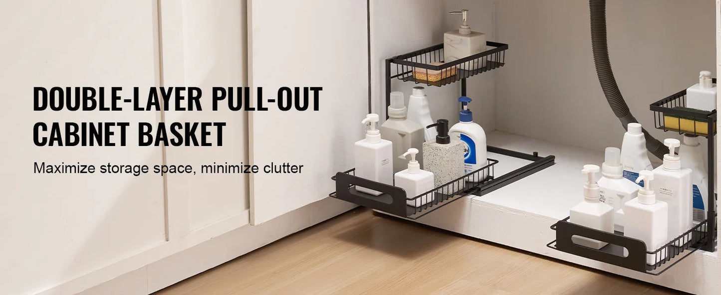 SucceBuy 2Tier Pull Out Cabinet Organizer Under Sink Organizer Slide Out Drawer Cabinet Organizer Sliding Storage Shelf