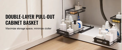 SucceBuy 2Tier Pull Out Cabinet Organizer Under Sink Organizer Slide Out Drawer Cabinet Organizer Sliding Storage Shelf