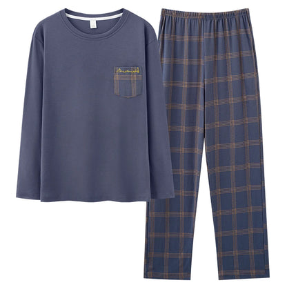 Soft Cotton Pajamas Autumn Men's Plaid Sleepwear Big Yards L-4XL Pajama Sets Casual Sleep&Lounge Pyjamas Pijamas Hombre