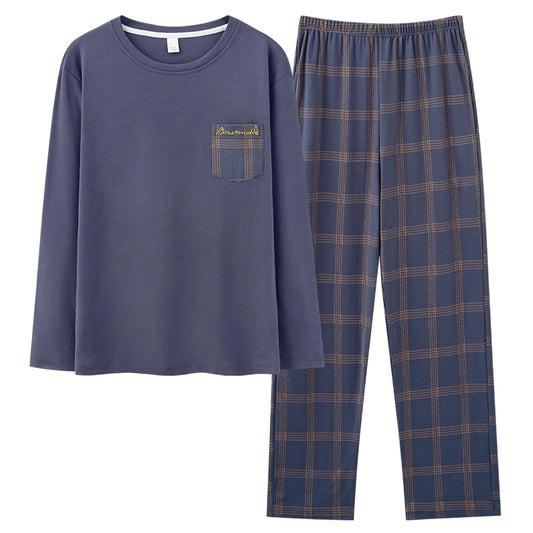 Soft Cotton Pajamas Autumn Men's Plaid Sleepwear Big Yards L-4XL Pajama Sets Casual Sleep&Lounge Pyjamas Pijamas Hombre
