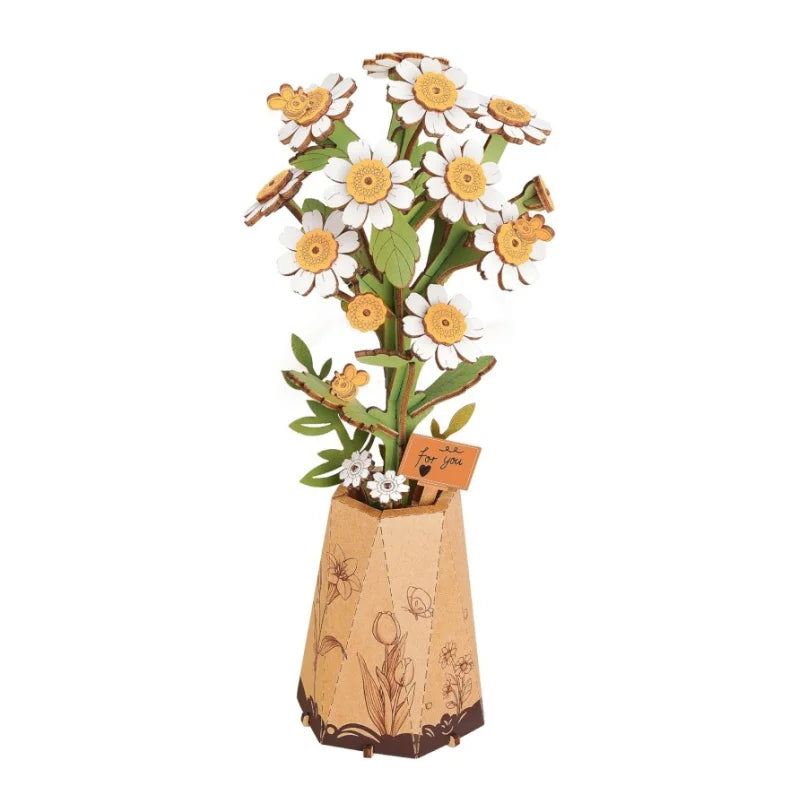 ROKR 3D Wooden Puzzle Flowers Bouquet Wooden Bloom Craft Model Kits Eternal Flowers Romantic Gift for Birthday Mother's Day