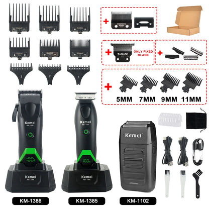 Kemei 1386 Men's Hair Clipper 8000RPM DLC Blade with Base Charger LED Display 2000mAh Professional Hair Cutting Machine Trimmer