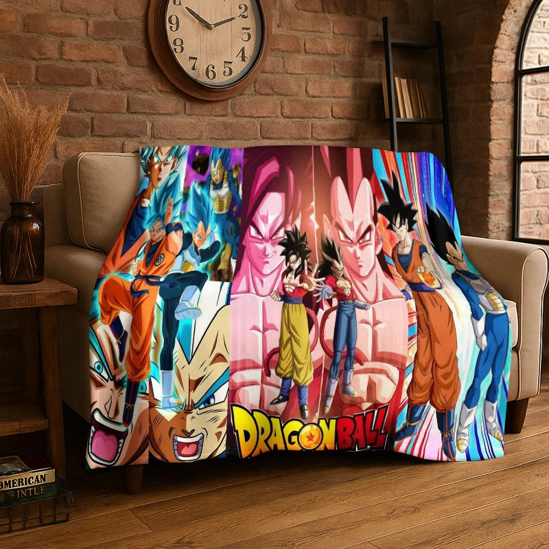 Dragon Ball Z Goku All Character Print Flannel Blanket for Sofa Soft Cozy Throw Blanket for Couch Bed Living Room Anime Fan Gift