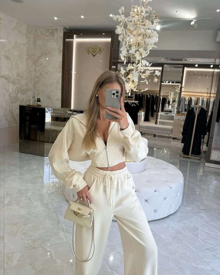 Fashionable Casual Hooded Zipper Sweatshirt Pants Set Women's Long Sleeve Autumn Collection Online Exclusive Two-Piece Ensemble