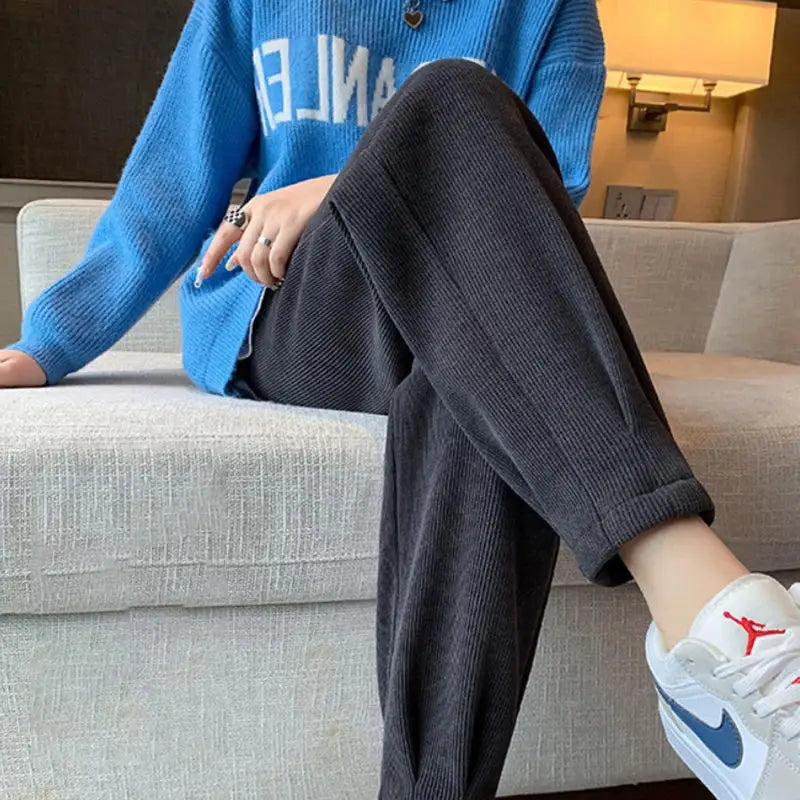 Autumn Winter High Waist Loose Thickened Fleece Harlan Pants Women's Casual Trousers Carrot Style Comfortable Loose Fit