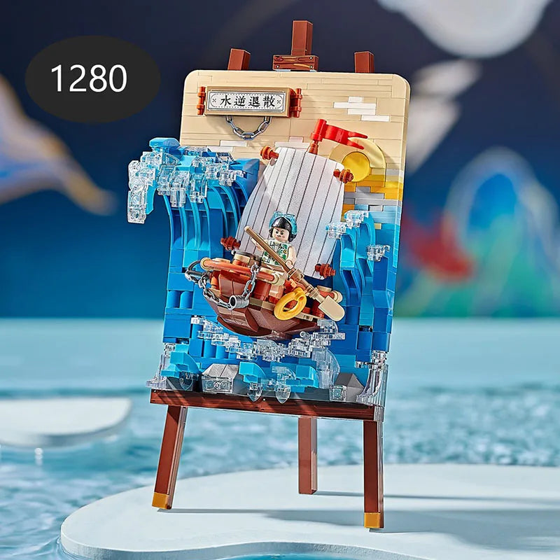Christmas Sleigh Hanging Painting Building Block Set DIY Creative Drawing Board Assembly Ornaments Children's Toys Gifts
