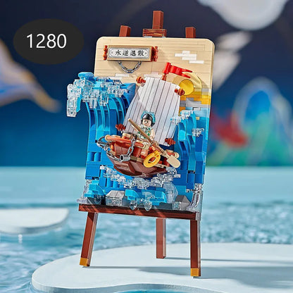 Christmas Sleigh Hanging Painting Building Block Set DIY Creative Drawing Board Assembly Ornaments Children's Toys Gifts