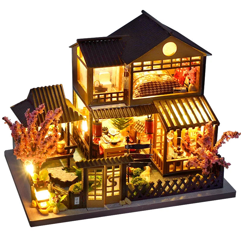 Cutebee DIY Dollhouse Kit Wooden Doll Houses Miniature Doll house Assembled With Light  Model Casa for Children Adult Gifts