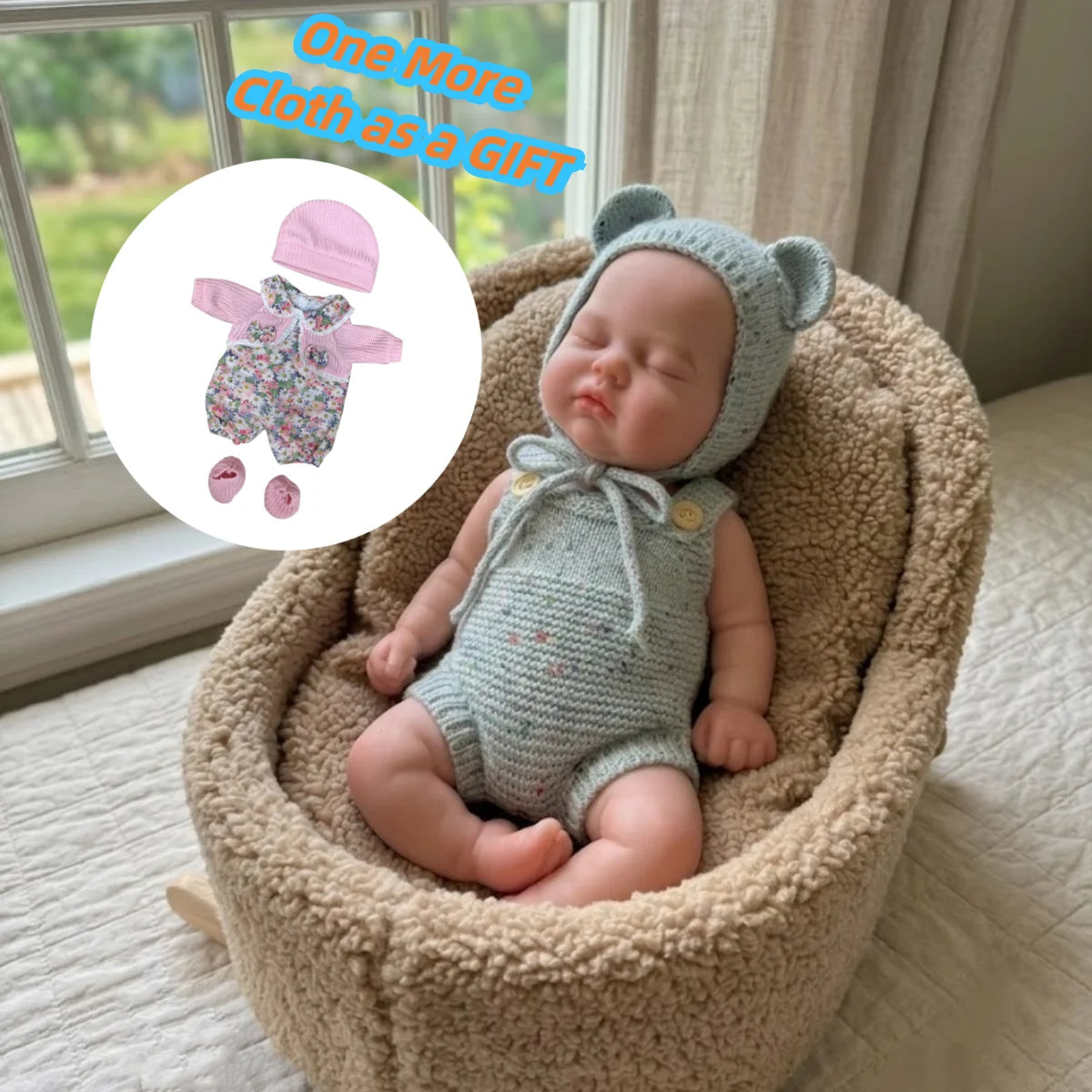 2 Sets Clothes With Close Eyes 33cm Bebe Reborn Silicone Girl Doll With Open Mouth Soft Touch Body 3D Painted Skin Lifelike Doll