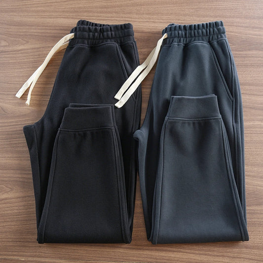 Autumn Winter New American Retro Thick Knitted Sweatpants Men's Simple Elastic Waist Drawstring Sport Casual Ankle-tied Pants