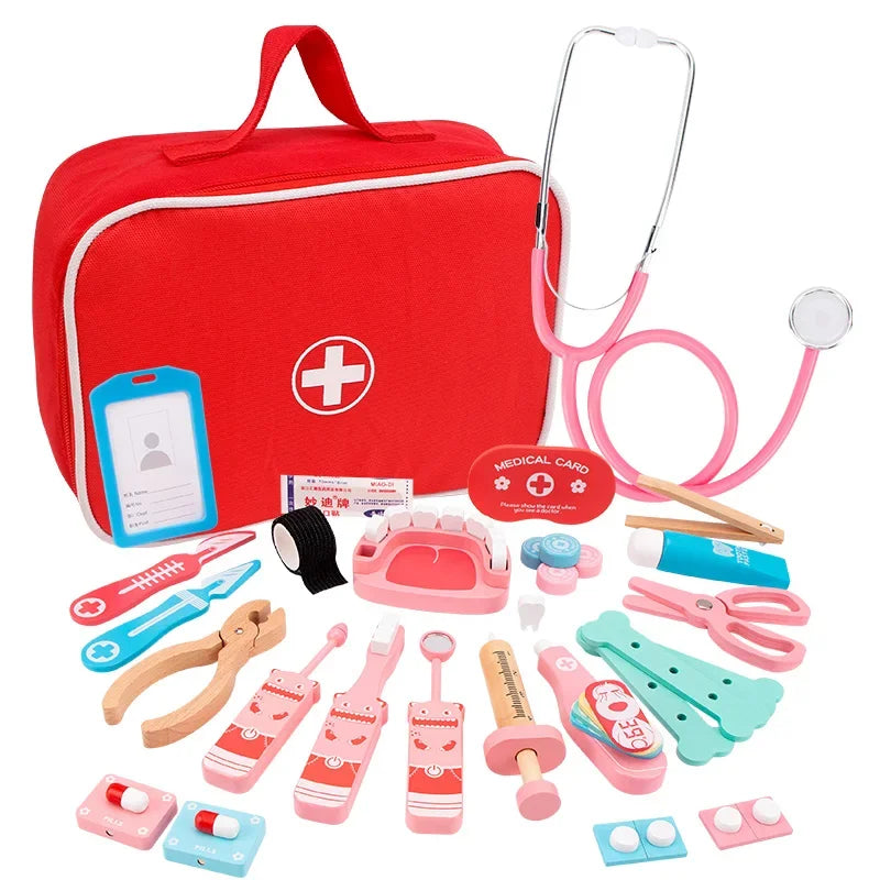 Medicine Set Role Playing Educational Toys For Children Kid Pretend Play Doctor Toys Wooden Simulation Dentist Check Brush Teeth