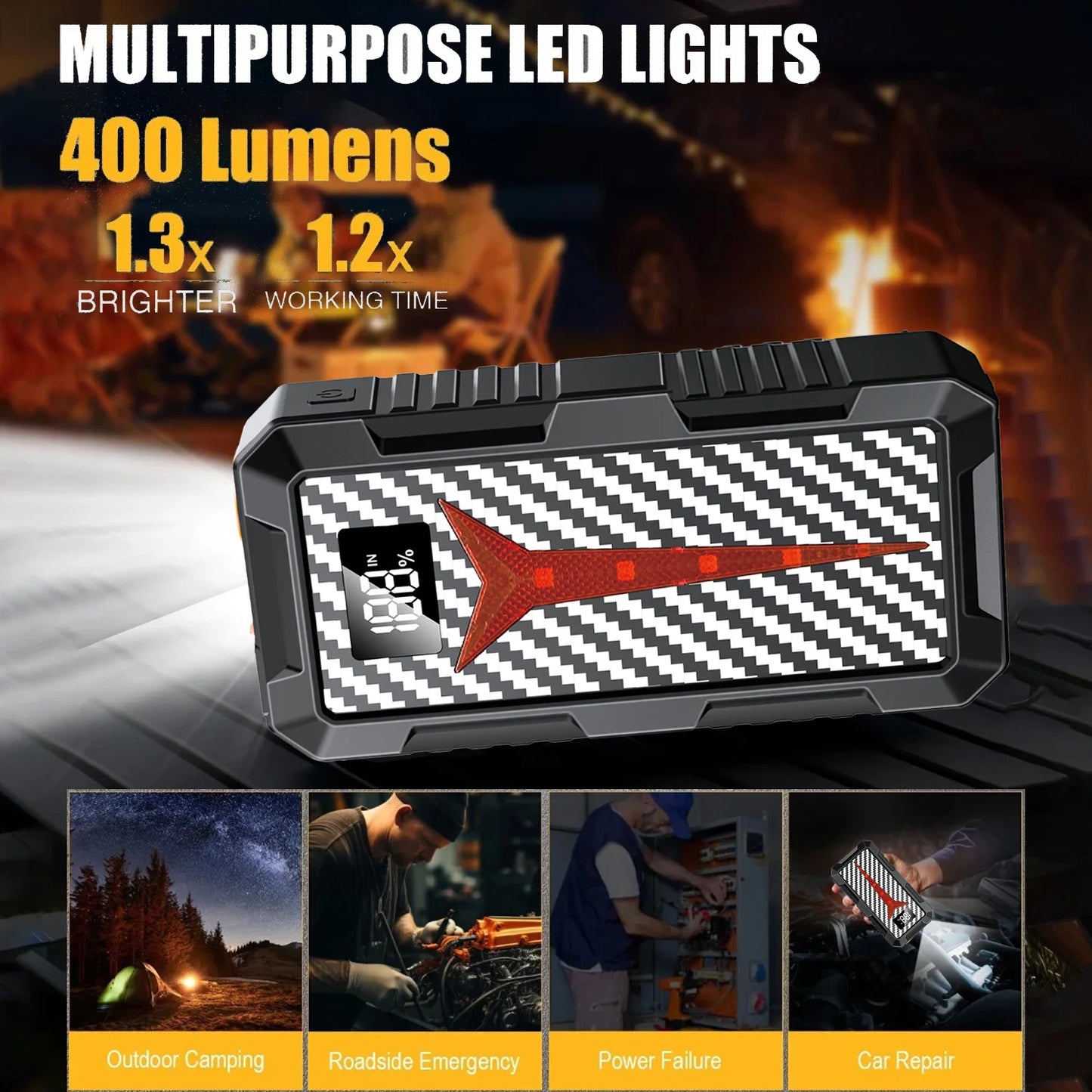 2026 New Portable Smart Jump Starter 12V Car Battery Booster  Power Bank with LED Light and Quick Charge Function work