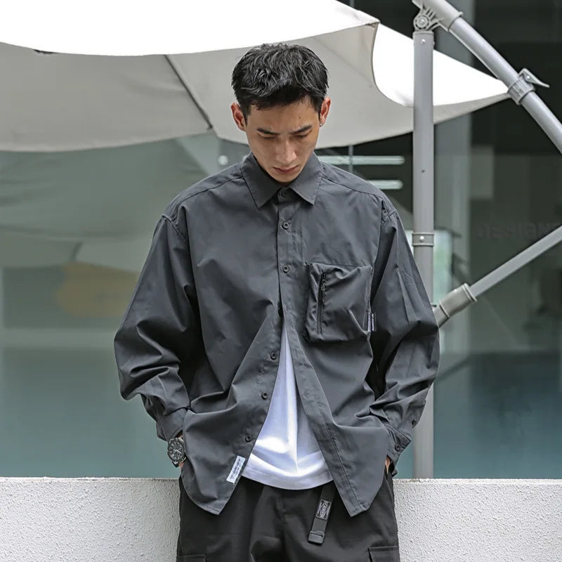 Autumn New Japanese Loose Shirt Cityboy Multi Pocket Shirt Trendy Brand Fashionable Loose Long Sleeve Shirt for Men and Women