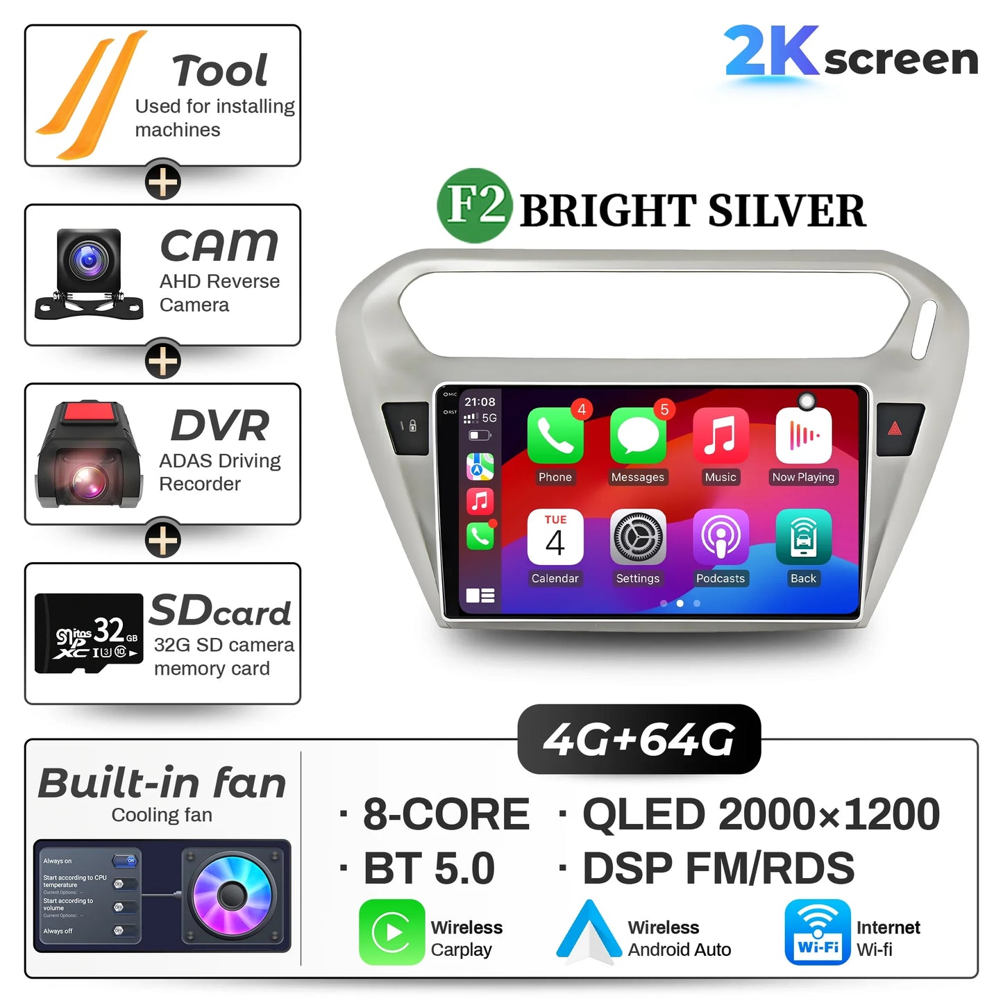 9" Car Radio For Peugeot 301 Citroen Elysee 2013-2018 Android 16 Wireless BT Carplay Multimedia Navigation Touch 2K QLED Screen