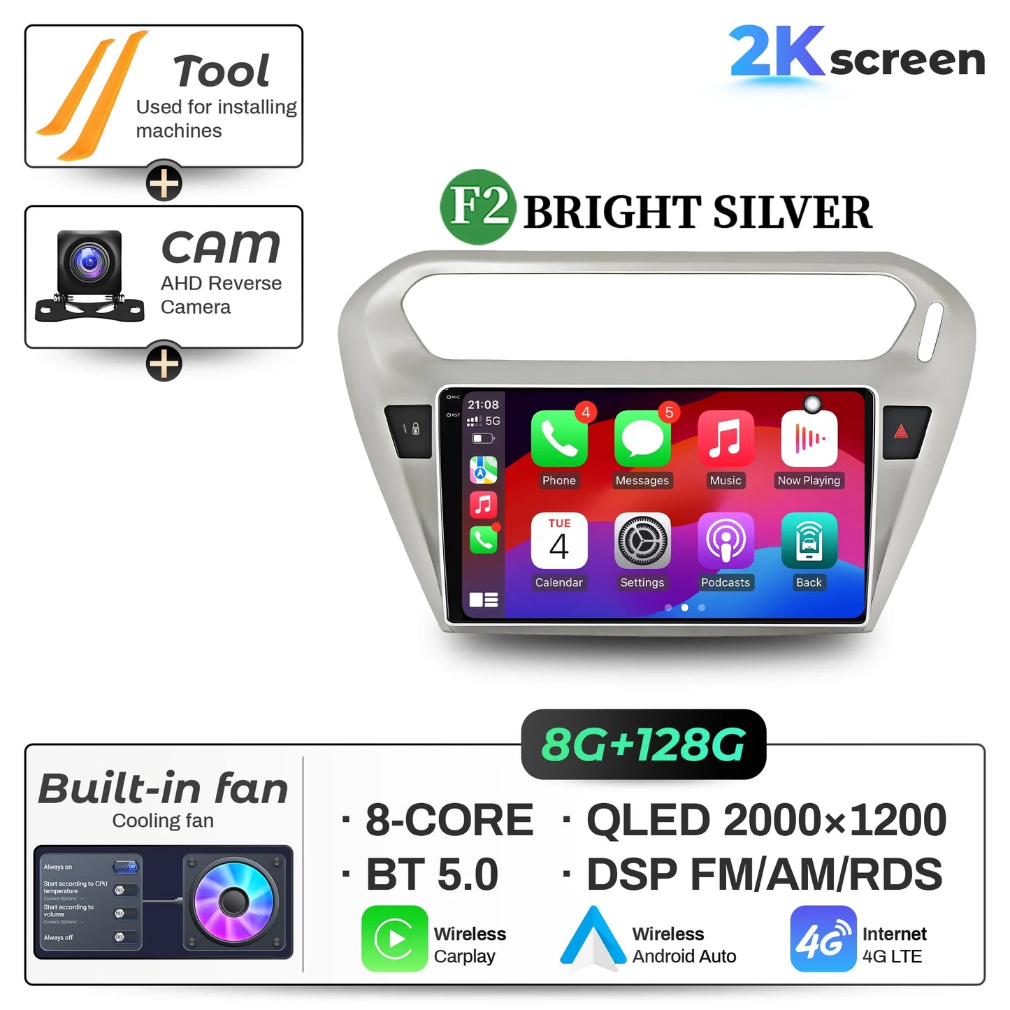 9" Car Radio For Peugeot 301 Citroen Elysee 2013-2018 Android 16 Wireless BT Carplay Multimedia Navigation Touch 2K QLED Screen