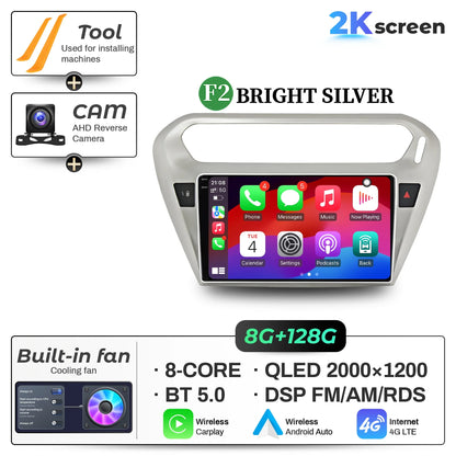 9" Car Radio For Peugeot 301 Citroen Elysee 2013-2018 Android 16 Wireless BT Carplay Multimedia Navigation Touch 2K QLED Screen
