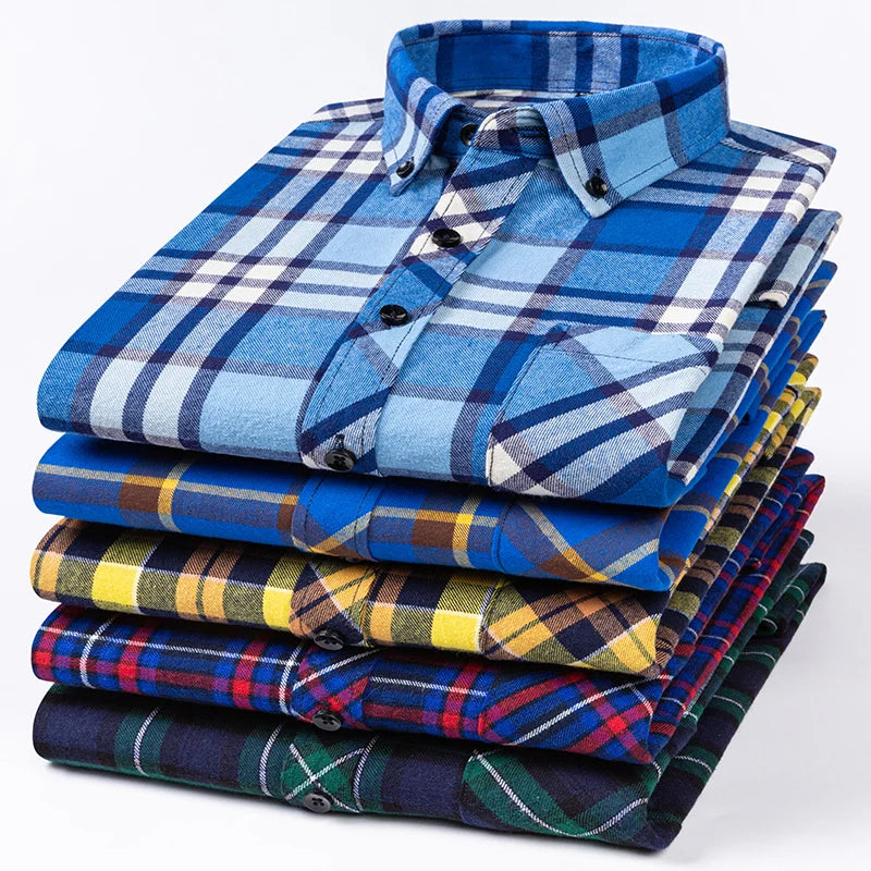 Plus Size 8XL 100% Cotton Sanding Long-Sleeve Shirts for Men Slim Fit Casual Plain Shirt Soft Palid Tops Designer Elegant Clothe