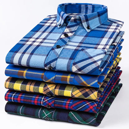 Plus Size 8XL 100% Cotton Sanding Long-Sleeve Shirts for Men Slim Fit Casual Plain Shirt Soft Palid Tops Designer Elegant Clothe
