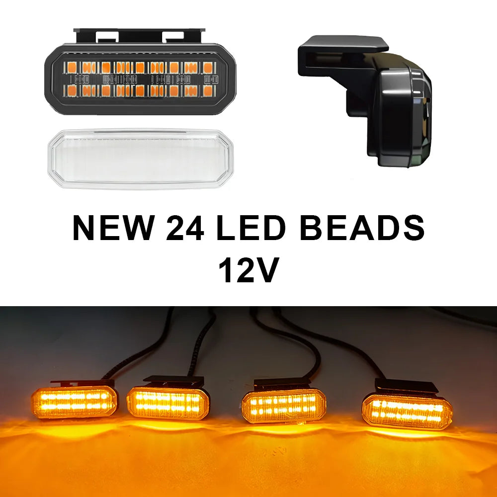 4PCS front grille light universal clip on car LED amber with wiring harness and fuse upgraded buckle grille light