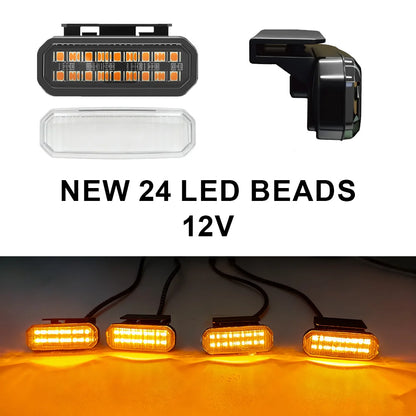 4PCS front grille light universal clip on car LED amber with wiring harness and fuse upgraded buckle grille light