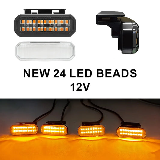 4PCS front grille light universal clip on car LED amber with wiring harness and fuse upgraded buckle grille light