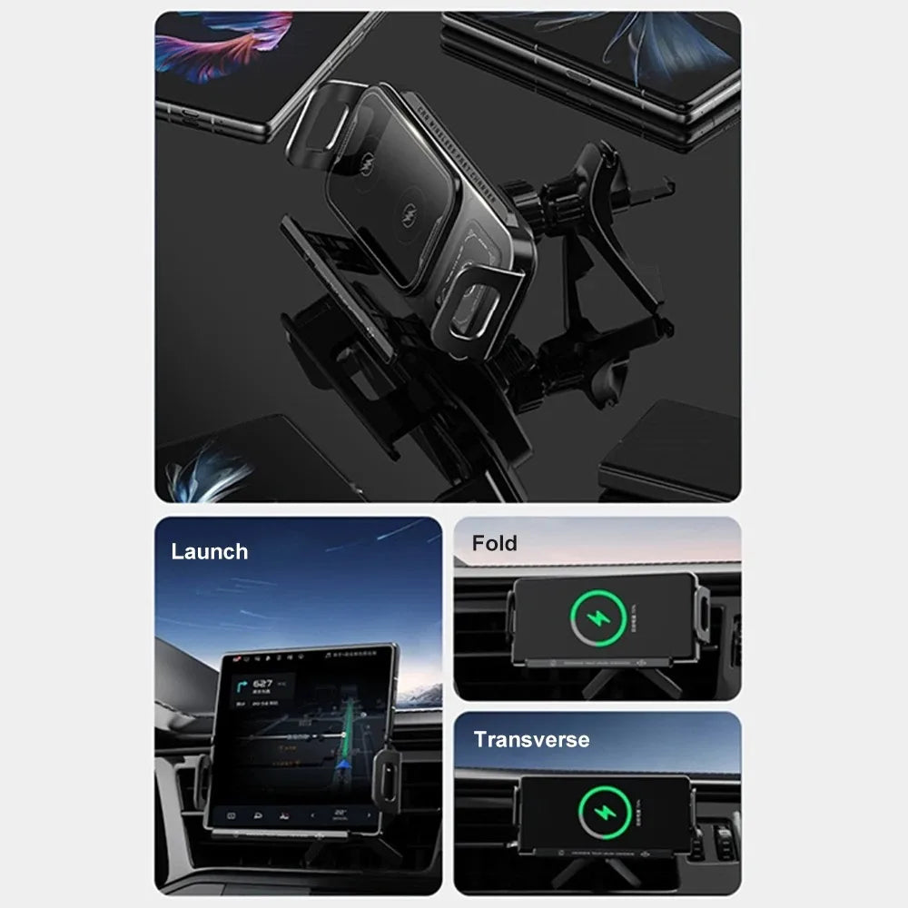 Rotation Universal 15W Car Phone Wireless Charger Holder Stand for Samsung Galaxy Fold 6 5 4 3 Z Flip S25 S24 iPhone 16 15