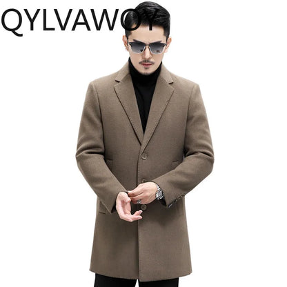 QYLVAWOY Man Jacket Double-faced Woolen New Autumn Winter Jackets Mid-Length Trench Coat Slim-fit Clothes for Man High Quality