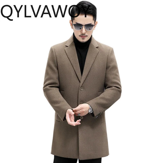 QYLVAWOY Man Jacket Double-faced Woolen New Autumn Winter Jackets Mid-Length Trench Coat Slim-fit Clothes for Man High Quality