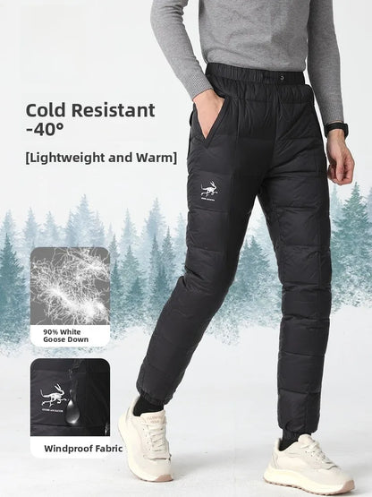 Goose Ancestor Men's down Pants High Waist Thickened Snowboarding Pants White Goose down Outerwear Casual Long Pants