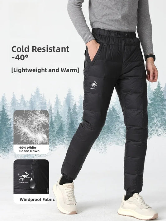 Goose Ancestor Men's down Pants High Waist Thickened Snowboarding Pants White Goose down Outerwear Casual Long Pants