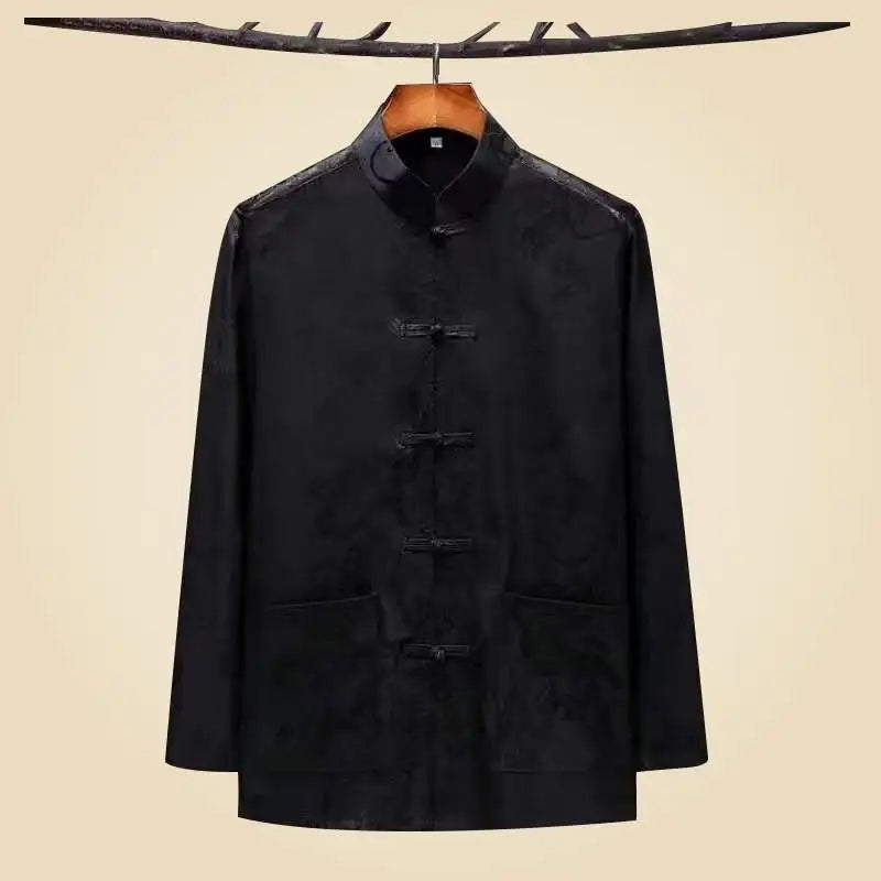 Men's Long Sleeve Ice Silk Tai Chi Suit Traditional Chinese Hanfu Vintage Style Tang Costume Elderly Fashion Dad's Clothing