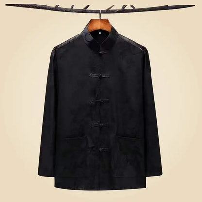 Men's Long Sleeve Ice Silk Tai Chi Suit Traditional Chinese Hanfu Vintage Style Tang Costume Elderly Fashion Dad's Clothing