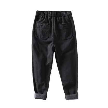 Men's Winter Fleece Lined Warm Casual Pants Loose Cotton Linen Straight Leg Trousers Youth Fashion Long Trousers Cotton 70% L...