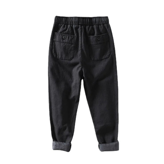 Men's Winter Fleece Lined Warm Casual Pants Loose Cotton Linen Straight Leg Trousers Youth Fashion Long Trousers Cotton 70% L...