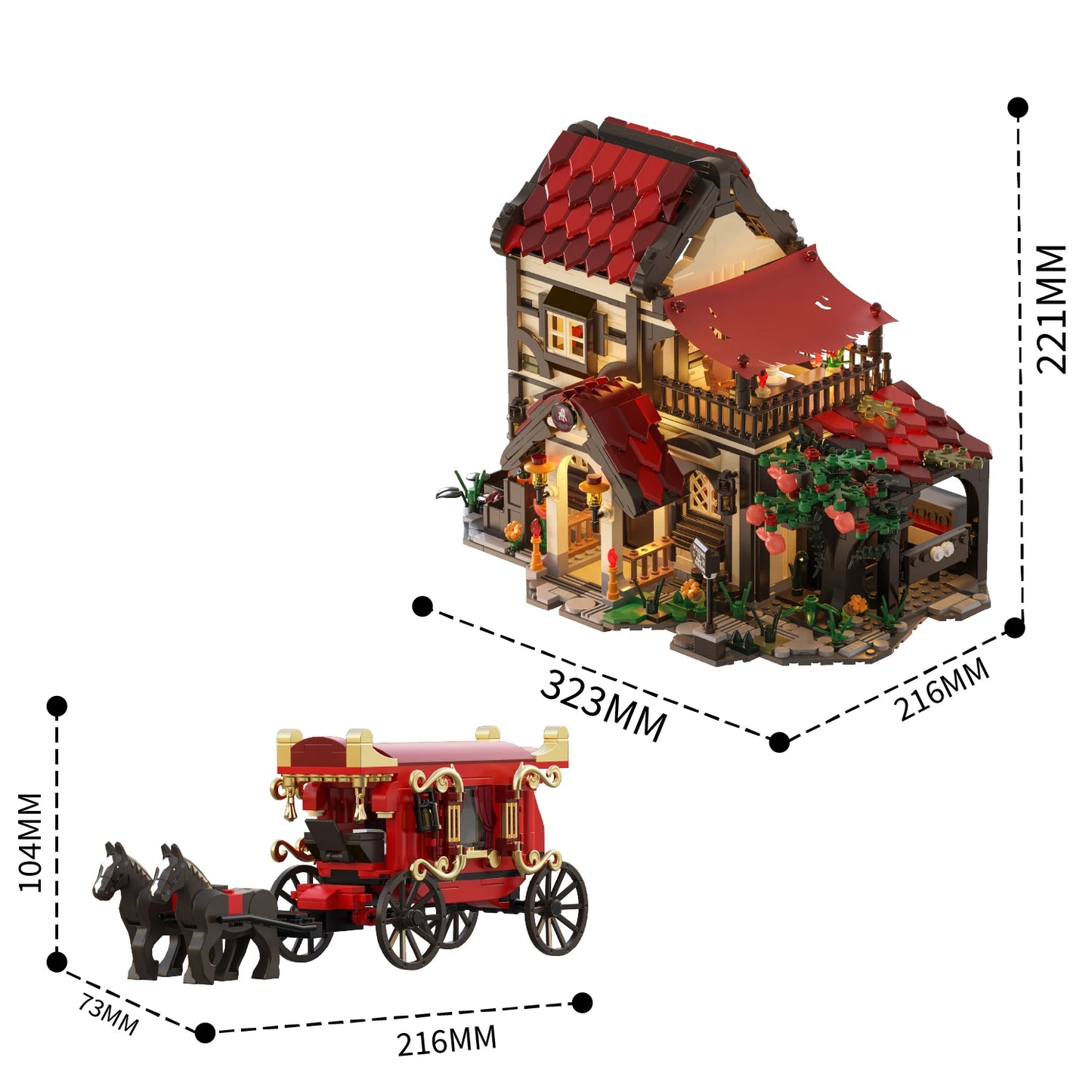 Vintage Horse-Drawn Carriage Station Blocks Street Scene Toys Series, DIY Architectural Model Assembly Toys, Adult Birthday Gift