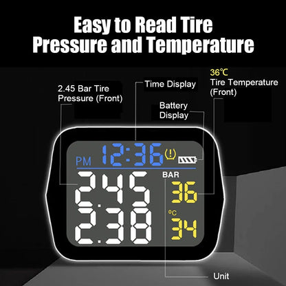 Motorcycle TPMS Tire Pressure Monitoring System Temperature Alarm With 2 External Sensors Moto Tyre Alarm Systems Real Time