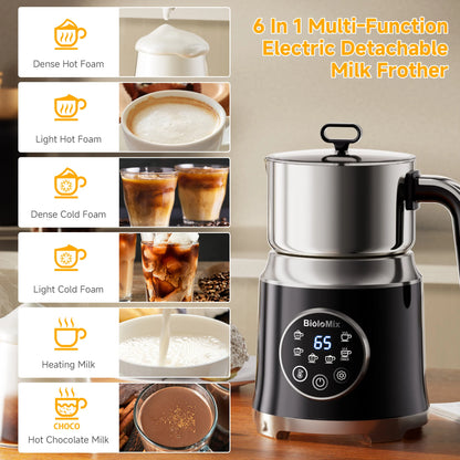 BioloMix 7-in-1 Steamer Detachab Electric Milk Frother Automatic Hot/Cold Foam Maker for Coffee, Hot Chocolate Dishwasher Safe