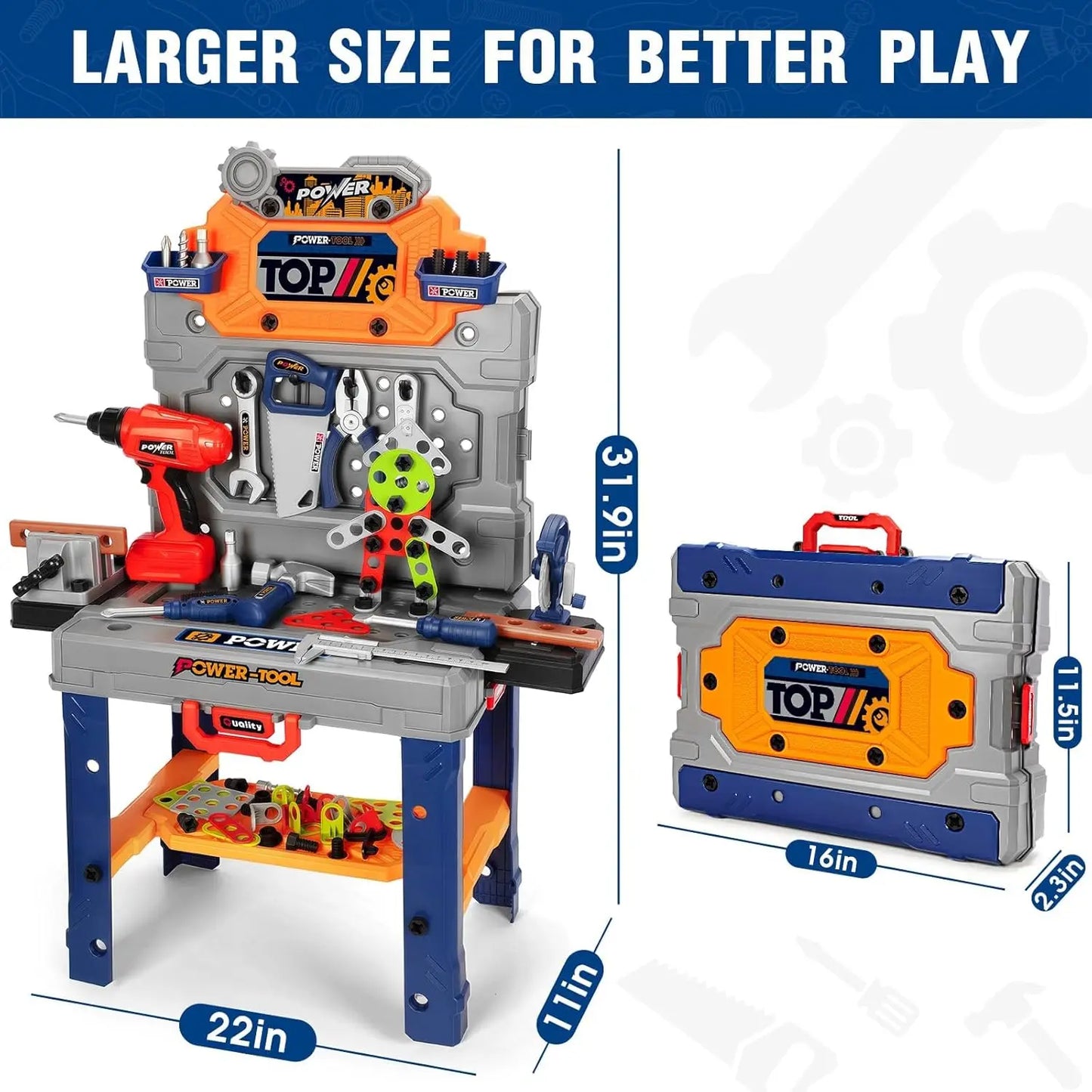 Kids Tool Bench Set with Drill and Realistic Tools, Construction Workbench Playset Toy for Toddler 3+, Easy Set up, Kids Boy Toy