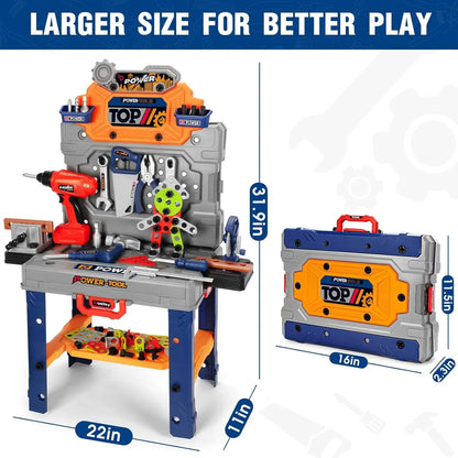 Kids Tool Bench Set with Drill and Realistic Tools, Construction Workbench Playset Toy for Toddler 3+, Easy Set up, Kids Boy Toy