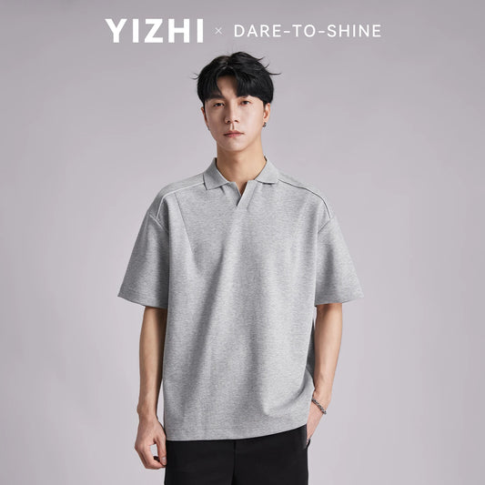 Fashion Men Solid V Neck Polo Shirts 2026 Summer Air Cotton Luxury Old Money Style Short Sleeve Tops Casual Versatile Tees