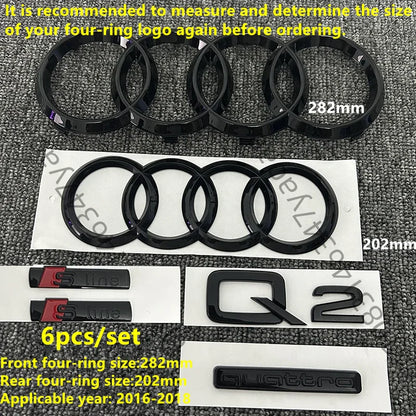 6/5Pcs 4Ring ABS Car Hood Front Grill Rear Trunk Emblem Stickers For Audi A3 A4 A5 A6 A7 Q2 Q3 Q5 Q8 S3 S4 S5 S6 RS3 RS4 RS5 RS6
