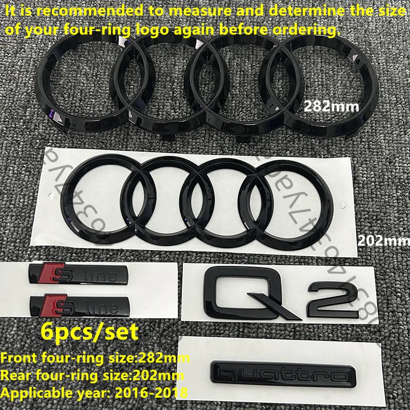 6/5Pcs 4Ring ABS Car Hood Front Grill Rear Trunk Emblem Stickers For Audi A3 A4 A5 A6 A7 Q2 Q3 Q5 Q8 S3 S4 S5 S6 RS3 RS4 RS5 RS6