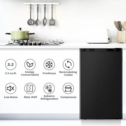 Mini Compact Refrigerator with Freezer, 3.2 Cu.Ft. Single Door with Adjustable Thermostat,Removable