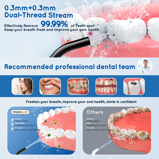 Mornwell Water Flosser Teeth Portable for Teeth/Braces USB Oral Water Floss Cleaner IPX7 Waterproof Electric Toothbrush Set Home