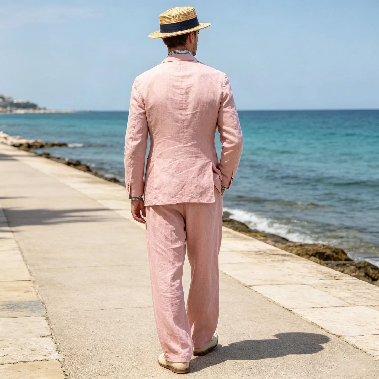 Men's Linen Suit 2 Pieces Luxury Slim Fit Casual Blazer Straight Leg Pants Breathable Wrinkle Resistant Lightweight For Wedding