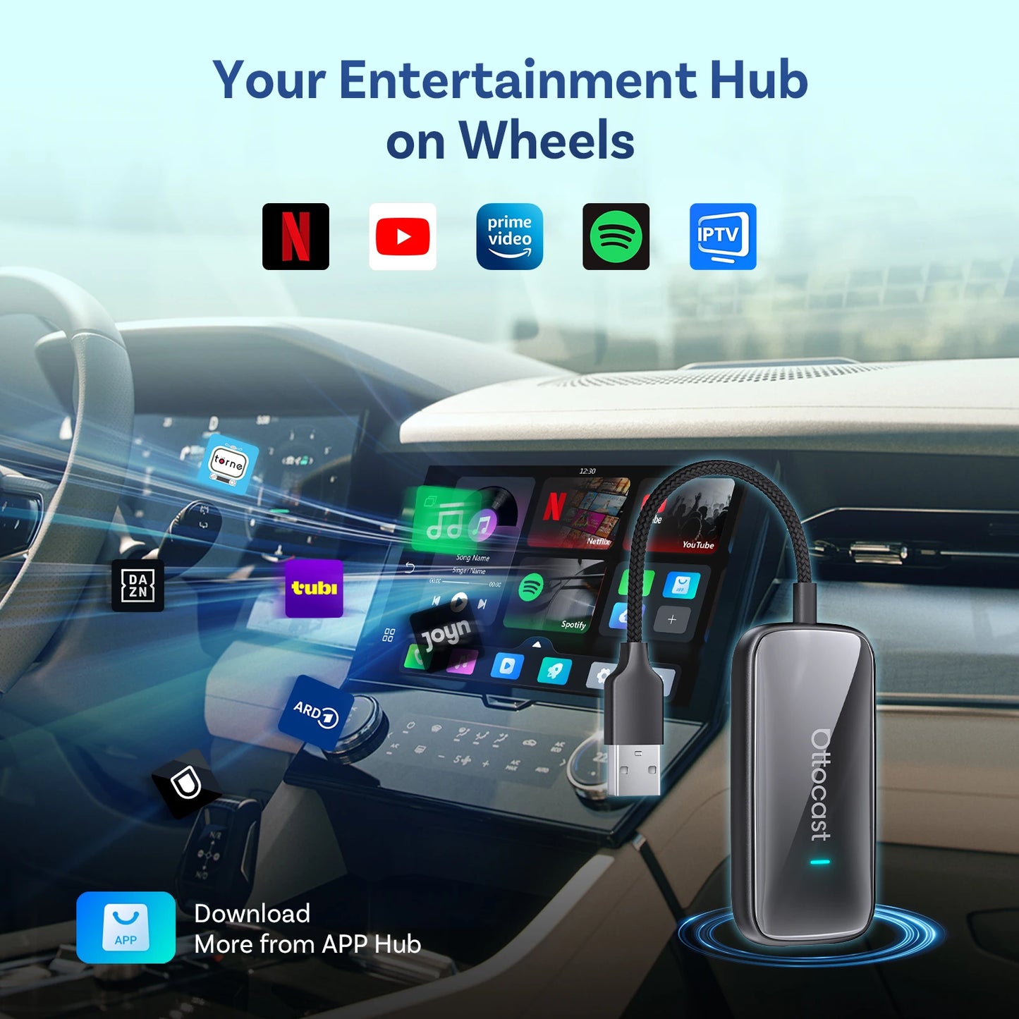 OTTOCAST Play2Video Ultra Wireless CarPlay AI BoxVideo Streaming forCar YouTube Netflix IPTV Plug&Play for Factory Wired CarPlay