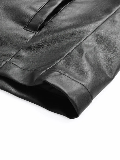 Men's Small Stand-Up Collar Leather Jacket, Windproof and Warm, Stylish and Form-Fitting, Suitable for Daily Commuting, Street Wear, Autumn and Winter Outings, Casual Gatherings with Friends, Casual Entertaining, and Short Tr
